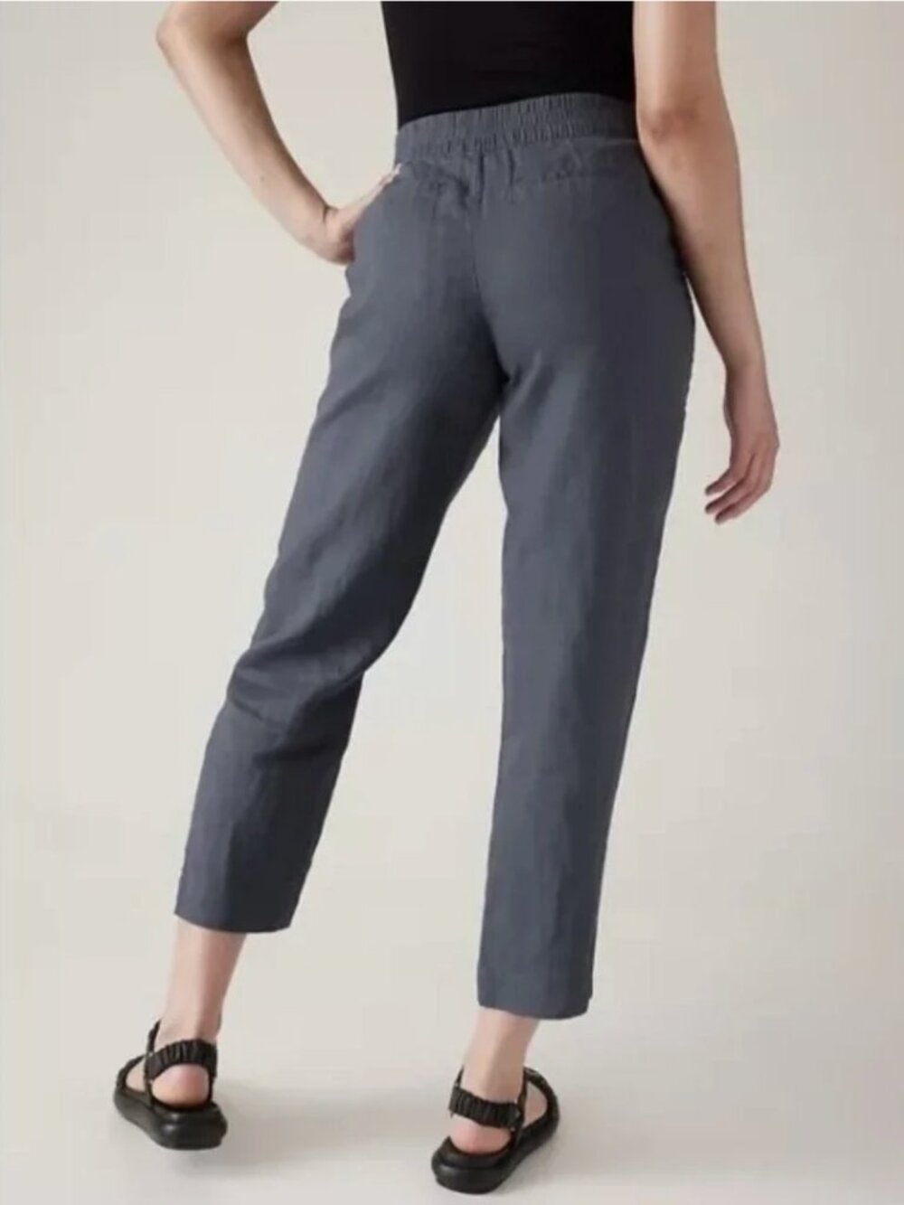 Athleta Voyager Linen Pant, High-Rise, Adjustable Waist, Granite Blue, Size 4